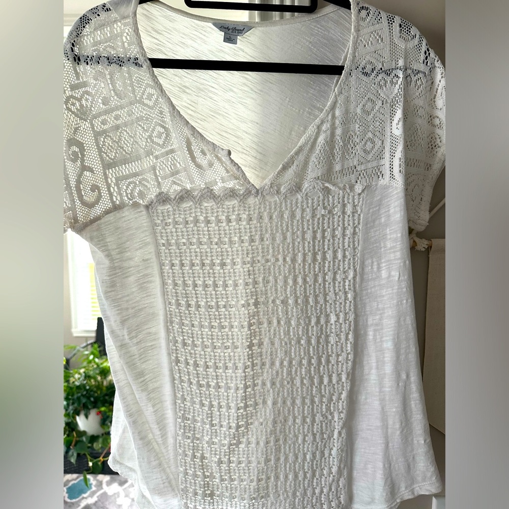 Lucky Brand White Tee with Lace front